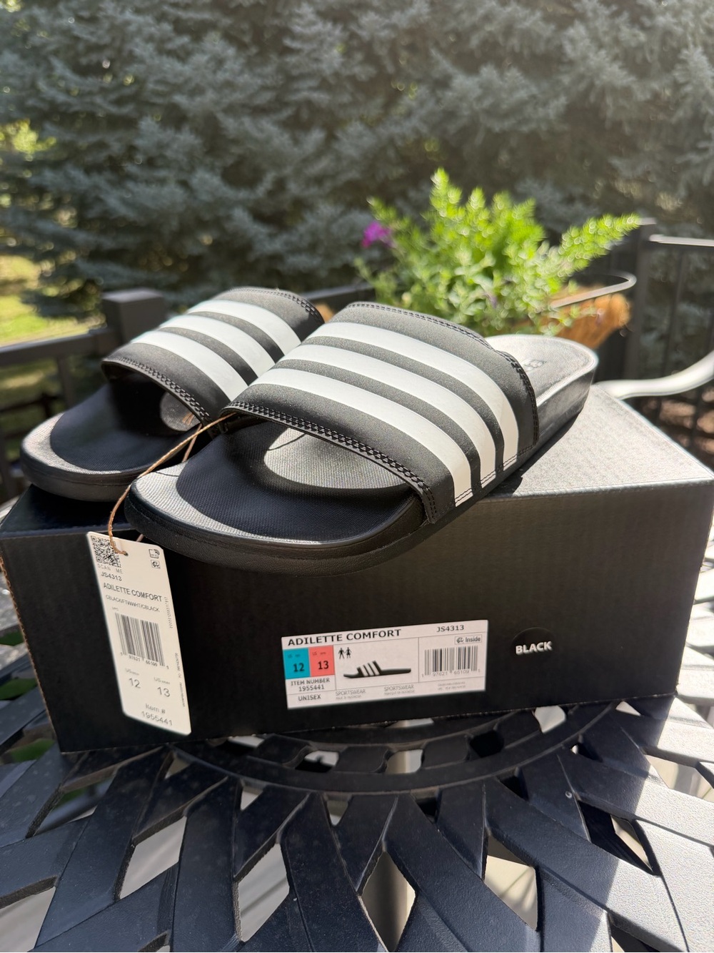 Adidas Adilette Comfort Slides Black White Men’s 12 Women’s 13 NWT